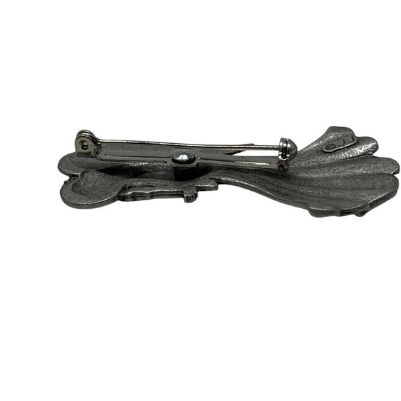 Vintage JJ Angel Brooch Silver Pewter Tone Red Rhinestone Crystal Candle Pin - Picture 6 of 8